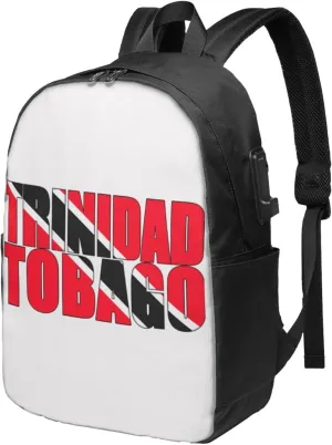 Trinidad and Tobago Flag Travel Backpack 17-Inch Laptop Backpacks Business Rucksack Casual Sport Daypack with USB Charging Port Carry-on Bag for Camping Biking