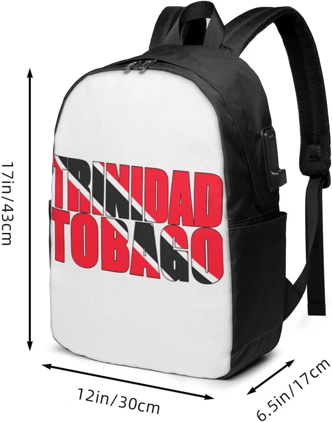 Trinidad and Tobago Flag Travel Backpack 17-Inch Laptop Backpacks Business Rucksack Casual Sport Daypack with USB Charging Port Carry-on Bag for Camping Biking