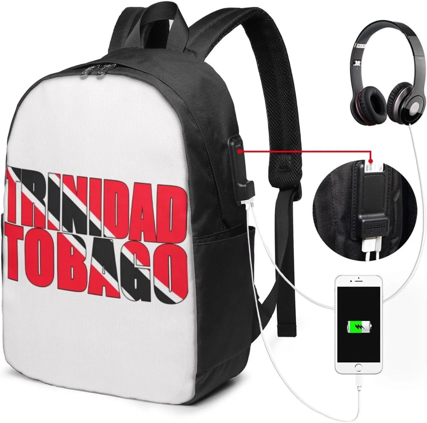 Trinidad and Tobago Flag Travel Backpack 17-Inch Laptop Backpacks Business Rucksack Casual Sport Daypack with USB Charging Port Carry-on Bag for Camping Biking