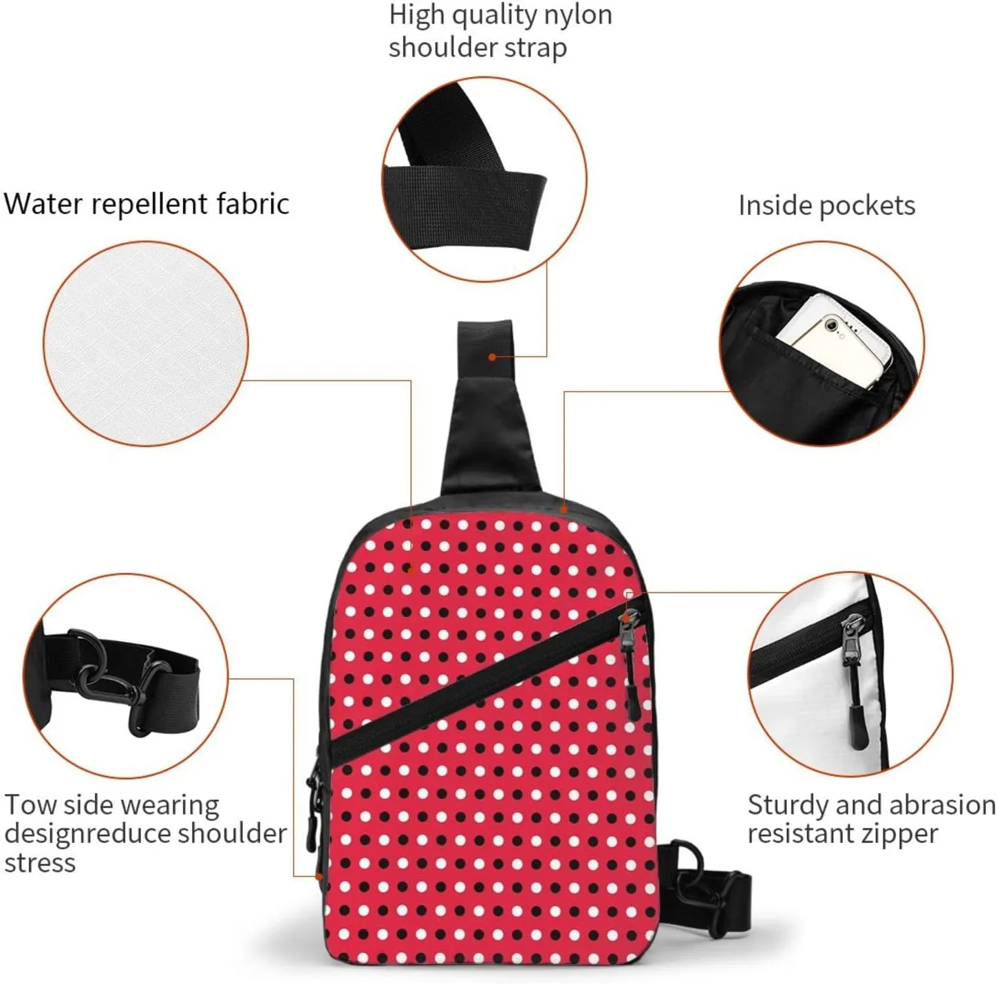 Trinidad Tobago Polkas Red Dots Packable Crossbody Bag Portable Sling Bags Foldable Travel Daypack Reusable Sports Shoulder Backpack Diagonally Chest Bag for Workout