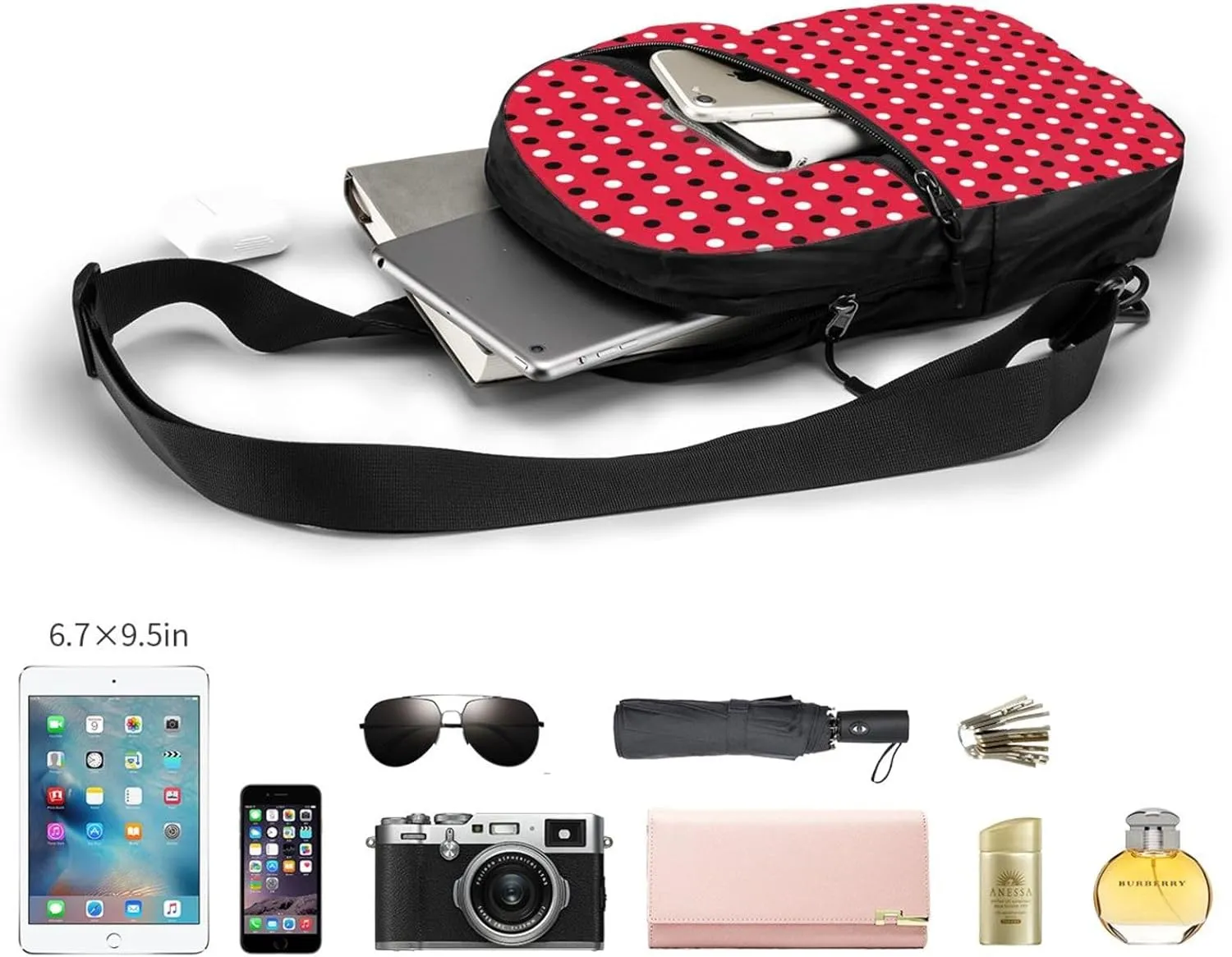 Trinidad Tobago Polkas Red Dots Packable Crossbody Bag Portable Sling Bags Foldable Travel Daypack Reusable Sports Shoulder Backpack Diagonally Chest Bag for Workout