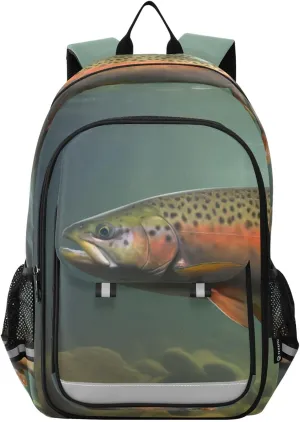 Trout Closeup Water Backpack Travel Laptop Daypack Shoulder Bag Book Bag Daypack with Reflective Strip 12.9 ×17.7 In