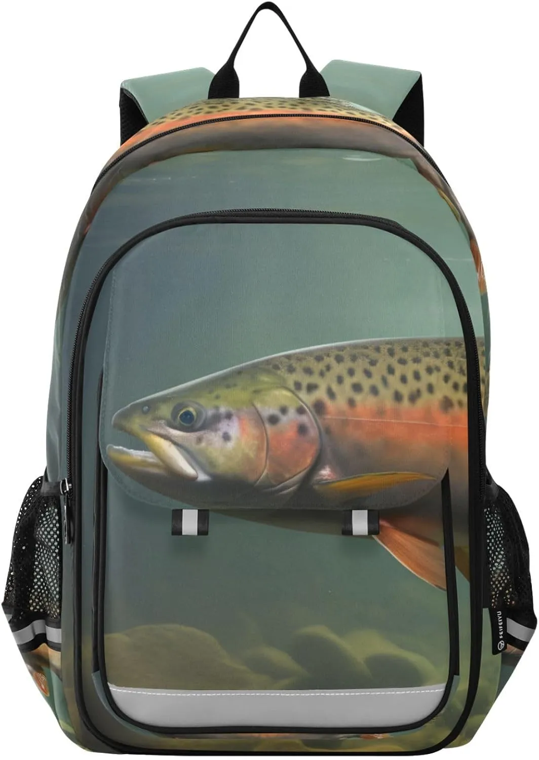 Trout Closeup Water Backpack Travel Laptop Daypack Shoulder Bag Book Bag Daypack with Reflective Strip 12.9 ×17.7 In