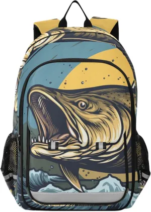 Trout Retro Comic Backpack Travel Laptop Daypack Shoulder Bag Book Bag Daypack with Reflective Strip 12.9 ×17.7 In