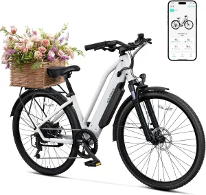 TST Electric Bike for Adults, 1000W Peak EBike with 36V 10.4Ah Removable Battery, up to 50 Miles Range 30 MPH Electric Bicycle, Rear Rack, Fenders, 7 Speed, 26" Step-Thru E Bike for Commute
