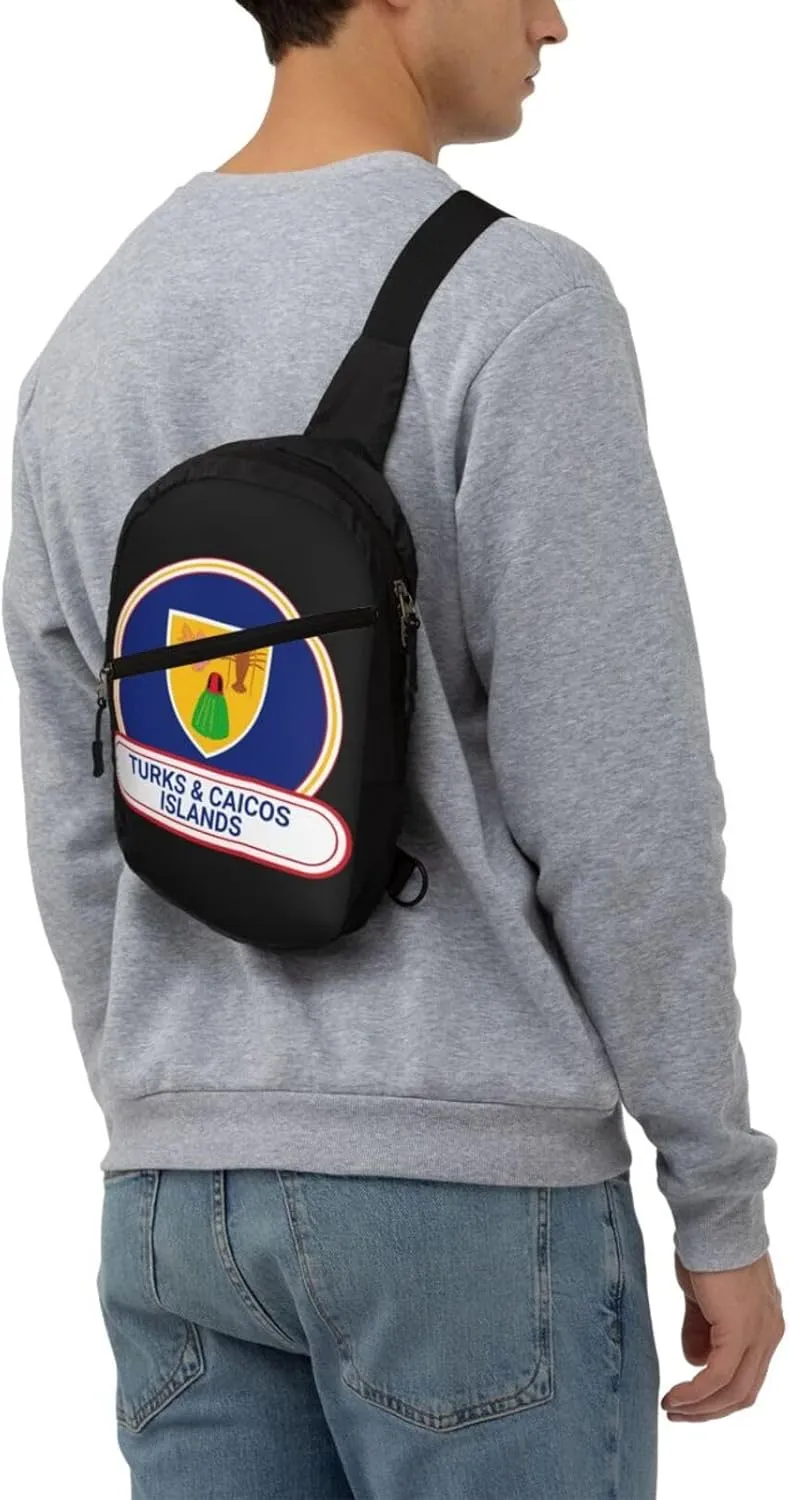 Turks Caicos Islands Flag Badge Crossbody Bag Portable Sling Bags Foldable Chest Daypack Reusable Sports Shoulder Backpack Diagonally Casual Rucksack Travel Bag
