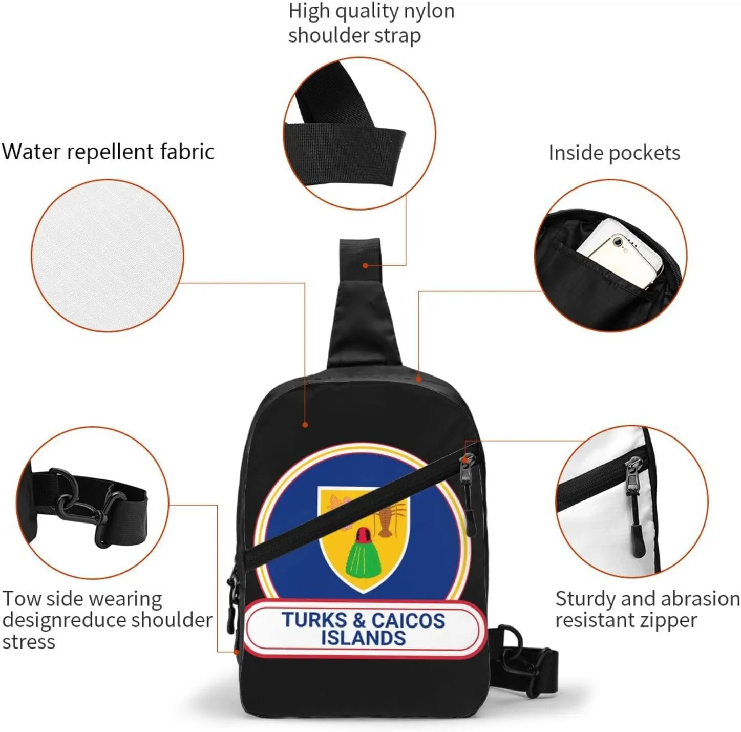 Turks Caicos Islands Flag Badge Crossbody Bag Portable Sling Bags Foldable Chest Daypack Reusable Sports Shoulder Backpack Diagonally Casual Rucksack Travel Bag