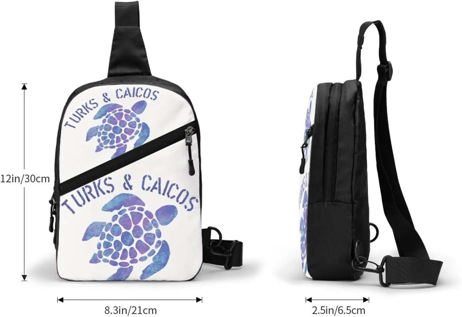 Turks Caicos Islands Flag Turtle Crossbody Bag Portable Sling Bags Foldable Chest Daypack Reusable Sports Shoulder Backpack Diagonally Casual Rucksack Travel Tote Bag for Workout