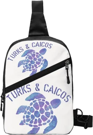 Turks Caicos Islands Flag Turtle Crossbody Bag Portable Sling Bags Foldable Chest Daypack Reusable Sports Shoulder Backpack Diagonally Casual Rucksack Travel Tote Bag for Workout