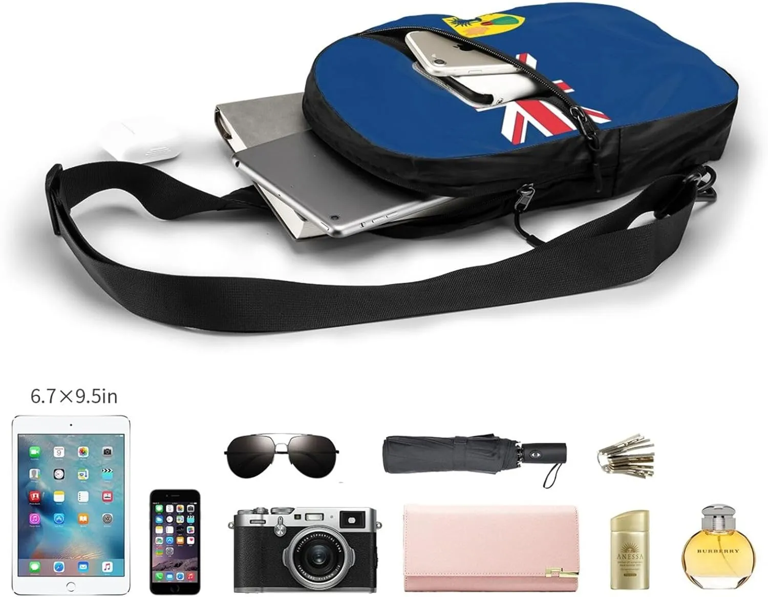 Turks Caicos Islands Flags Crossbody Bag Portable Sling Bags Foldable Chest Daypack Reusable Sports Shoulder Backpack Diagonally Casual Rucksack Travel Bag