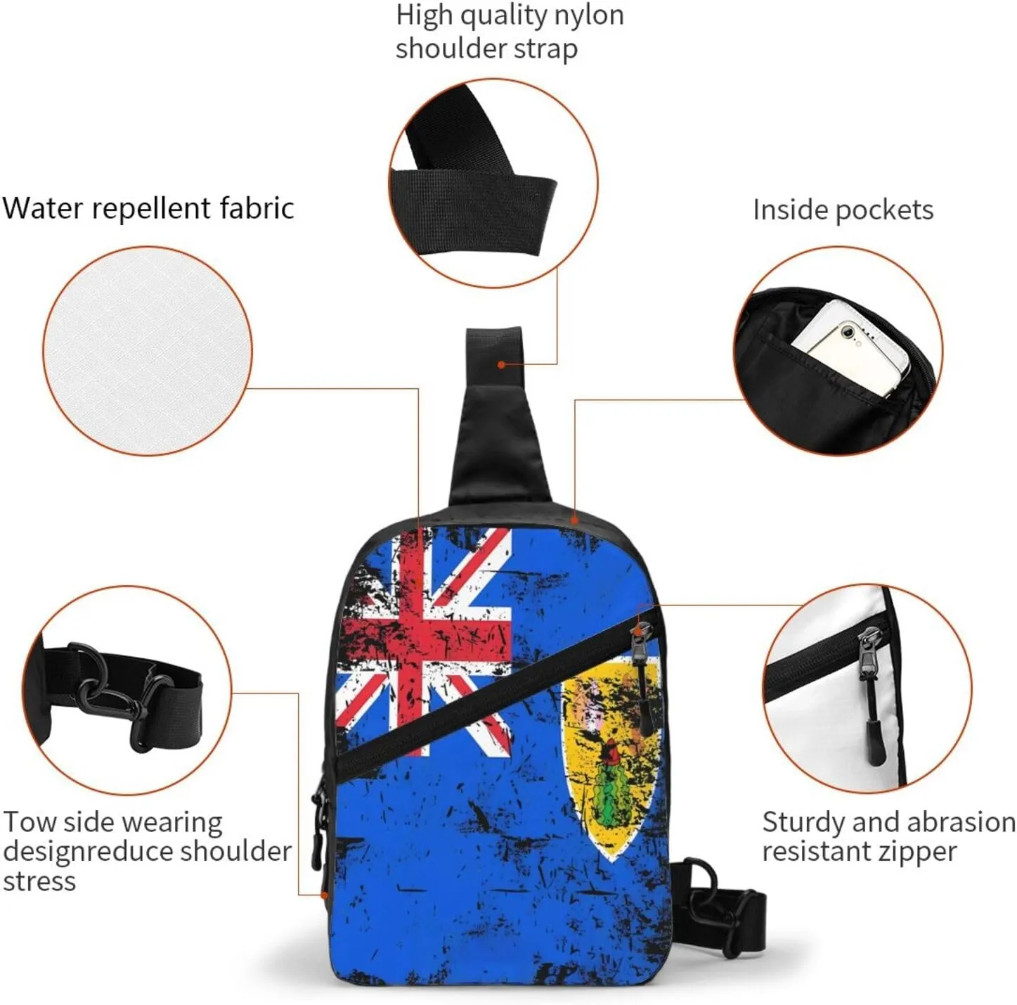 Turks Caicos Islands Flags Crossbody Bag Portable Sling Bags Foldable Chest Daypack Reusable Sports Shoulder Backpack Diagonally Casual Rucksack Travel Bag