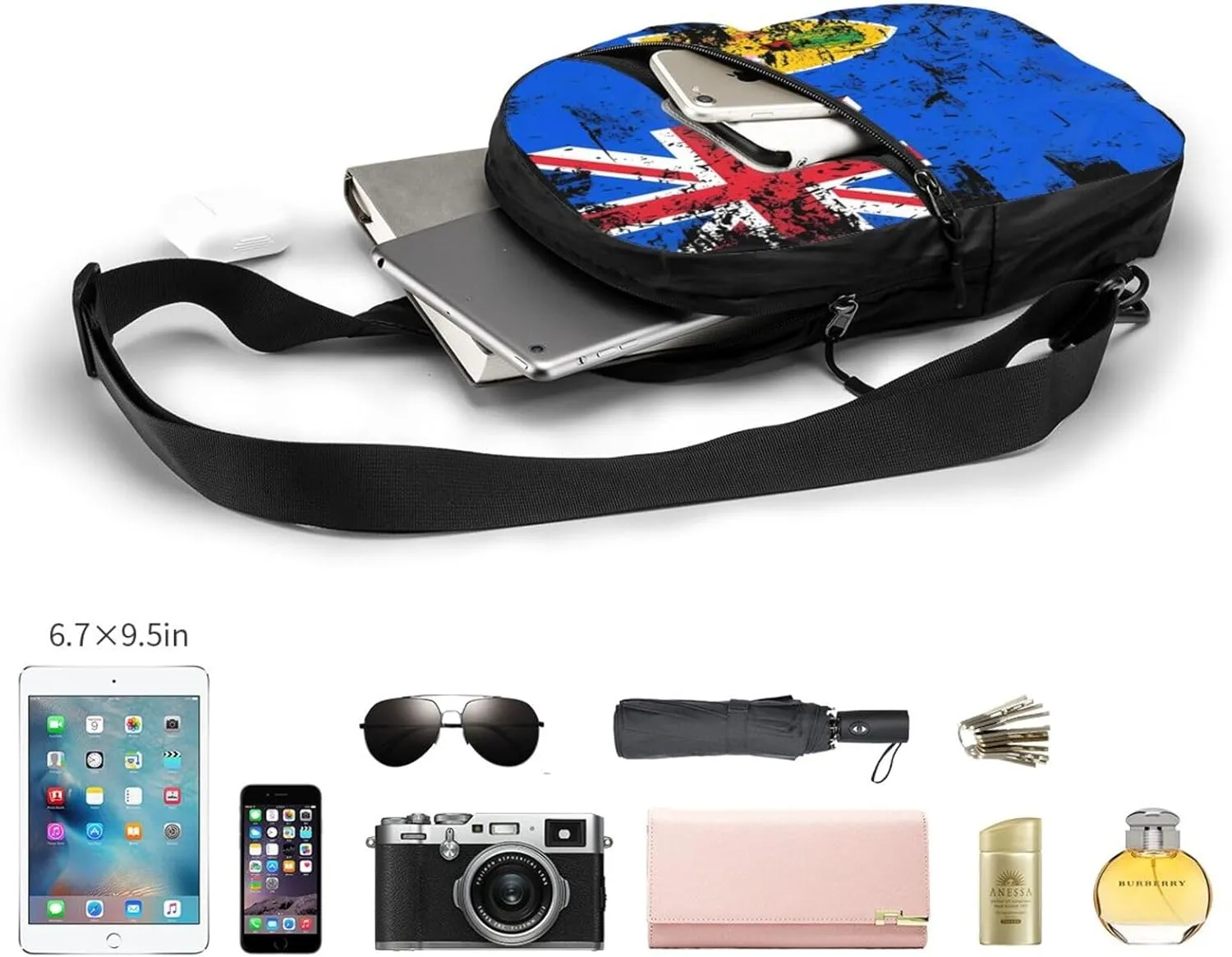 Turks Caicos Islands Flags Crossbody Bag Portable Sling Bags Foldable Chest Daypack Reusable Sports Shoulder Backpack Diagonally Casual Rucksack Travel Bag