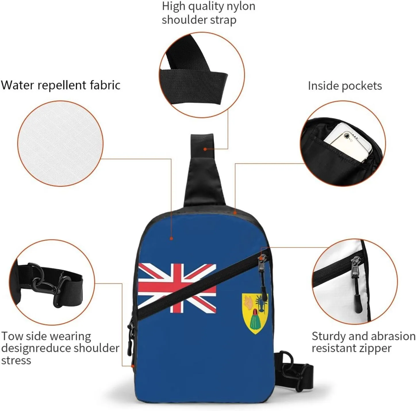 Turks Caicos Islands Flags Crossbody Bag Portable Sling Bags Foldable Chest Daypack Reusable Sports Shoulder Backpack Diagonally Casual Rucksack Travel Bag