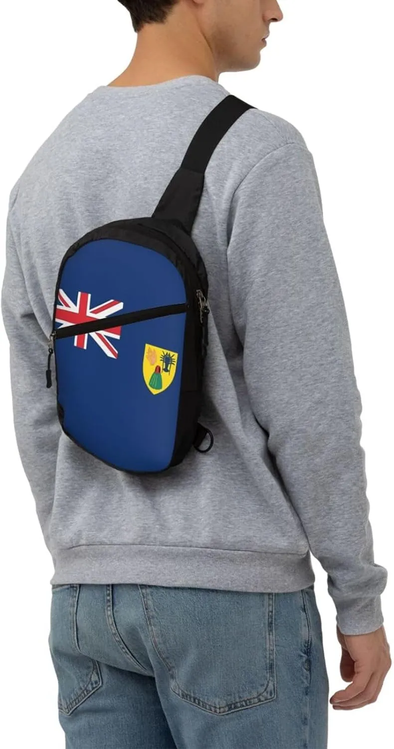 Turks Caicos Islands Flags Crossbody Bag Portable Sling Bags Foldable Chest Daypack Reusable Sports Shoulder Backpack Diagonally Casual Rucksack Travel Bag
