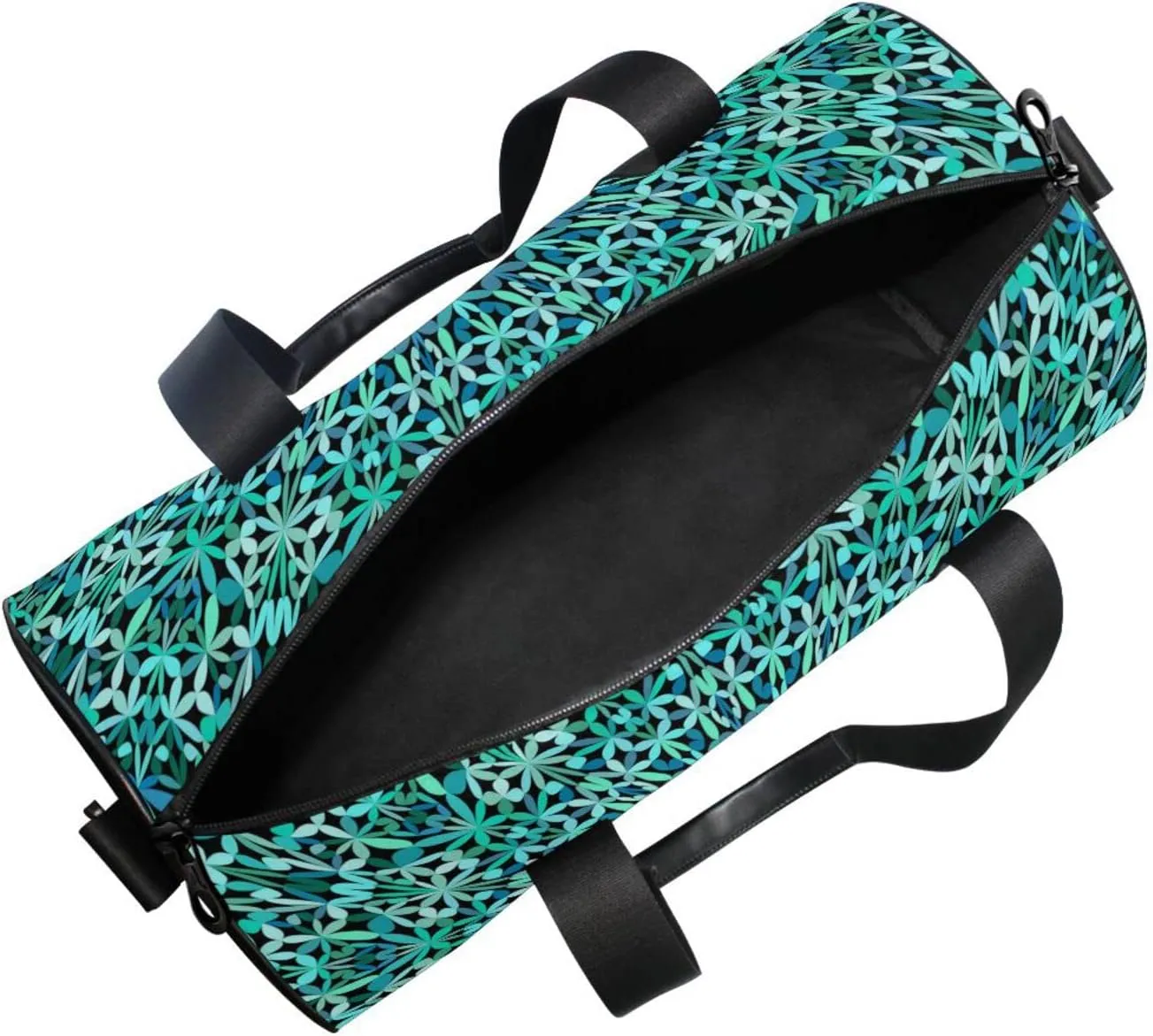 Turquoise Kaleidoscope Mandala Floral Flower Tribal Ethnic Motifs Duffel Bag, Foldable Canvas Travel Tote for Gym Sports with Inner Pockets, Durable Lightweight Fitness Bag for Overnight Workout