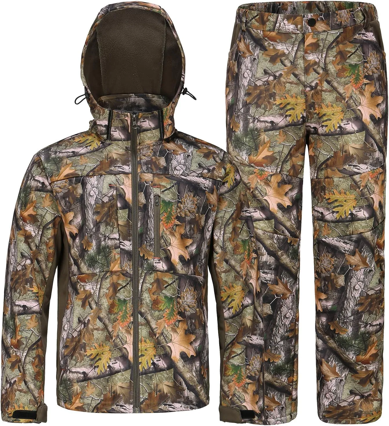 UIIHUNT Hunting Clothes for Men with Fleece Lining, Safety Strap Compatible Water Resistant Silent Hunting Jacket and Pants