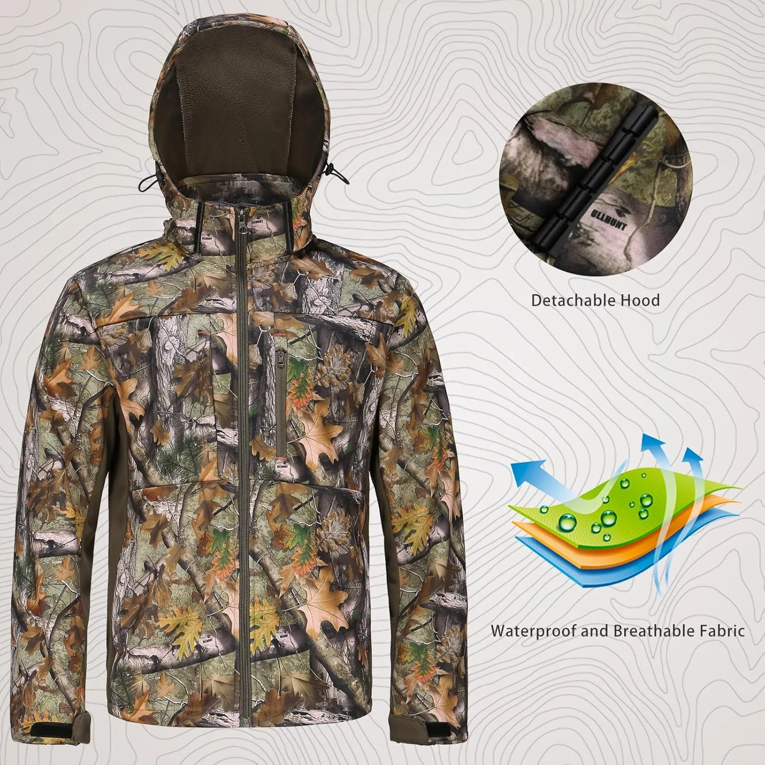 UIIHUNT Hunting Clothes for Men with Fleece Lining, Safety Strap Compatible Water Resistant Silent Hunting Jacket and Pants