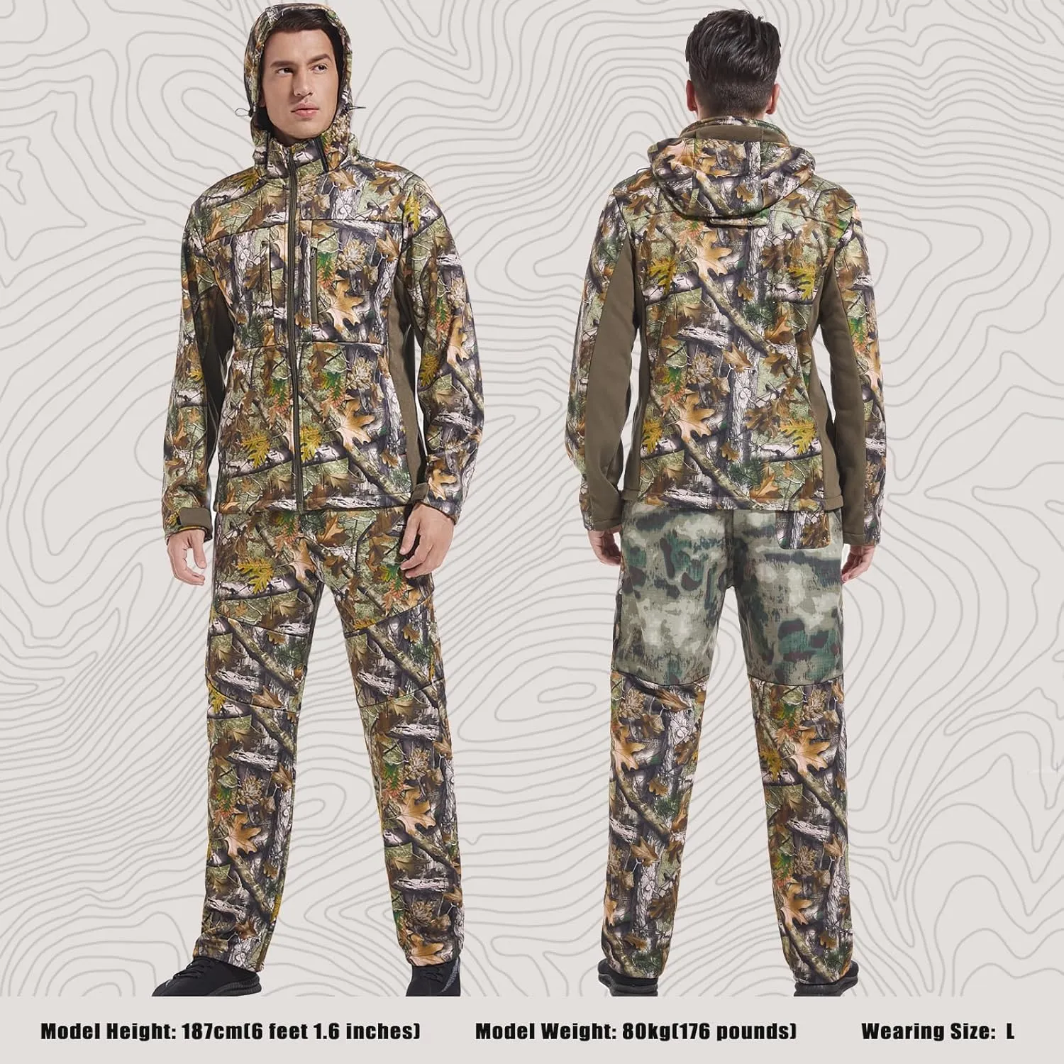 UIIHUNT Hunting Clothes for Men with Fleece Lining, Safety Strap Compatible Water Resistant Silent Hunting Jacket and Pants
