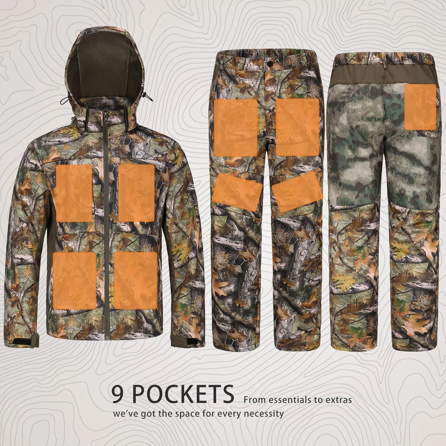 UIIHUNT Hunting Clothes for Men with Fleece Lining, Safety Strap Compatible Water Resistant Silent Hunting Jacket and Pants