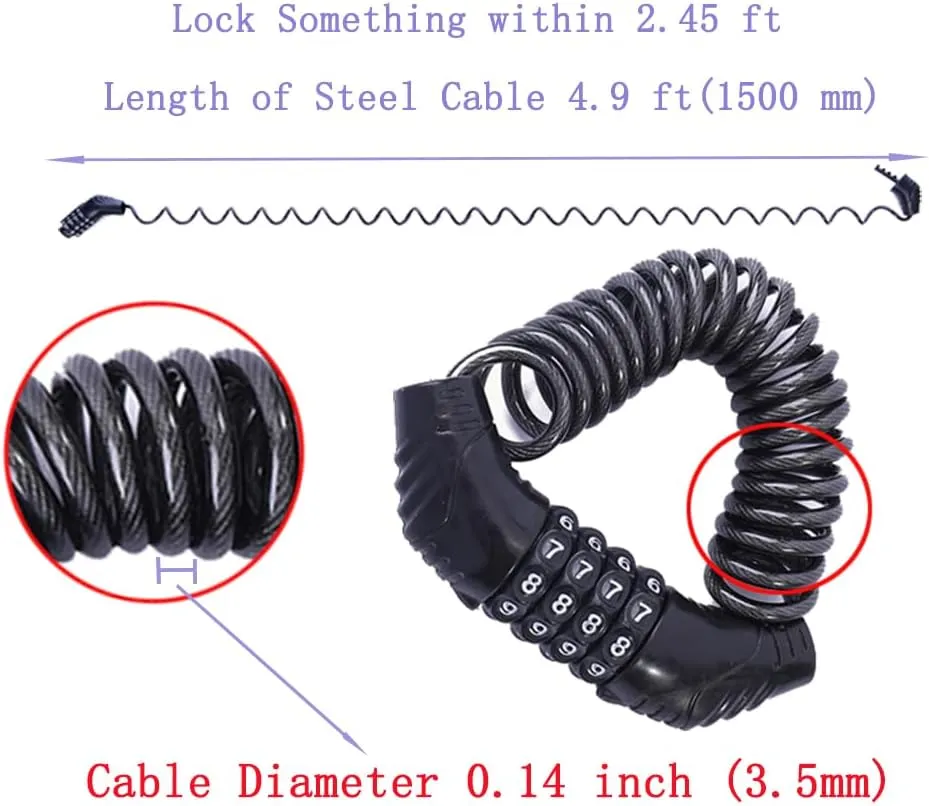 UiiziC Bike Cable Lock, Travel Padlock 4.9 FT Portable Mini Bicycle Lock Anti-Theft Security 4 Digit Retractable Combination Helmet Lock Cable for Baby Strollers, Suitcases (New 4-Digit 4.9 FT 2-Pack)
