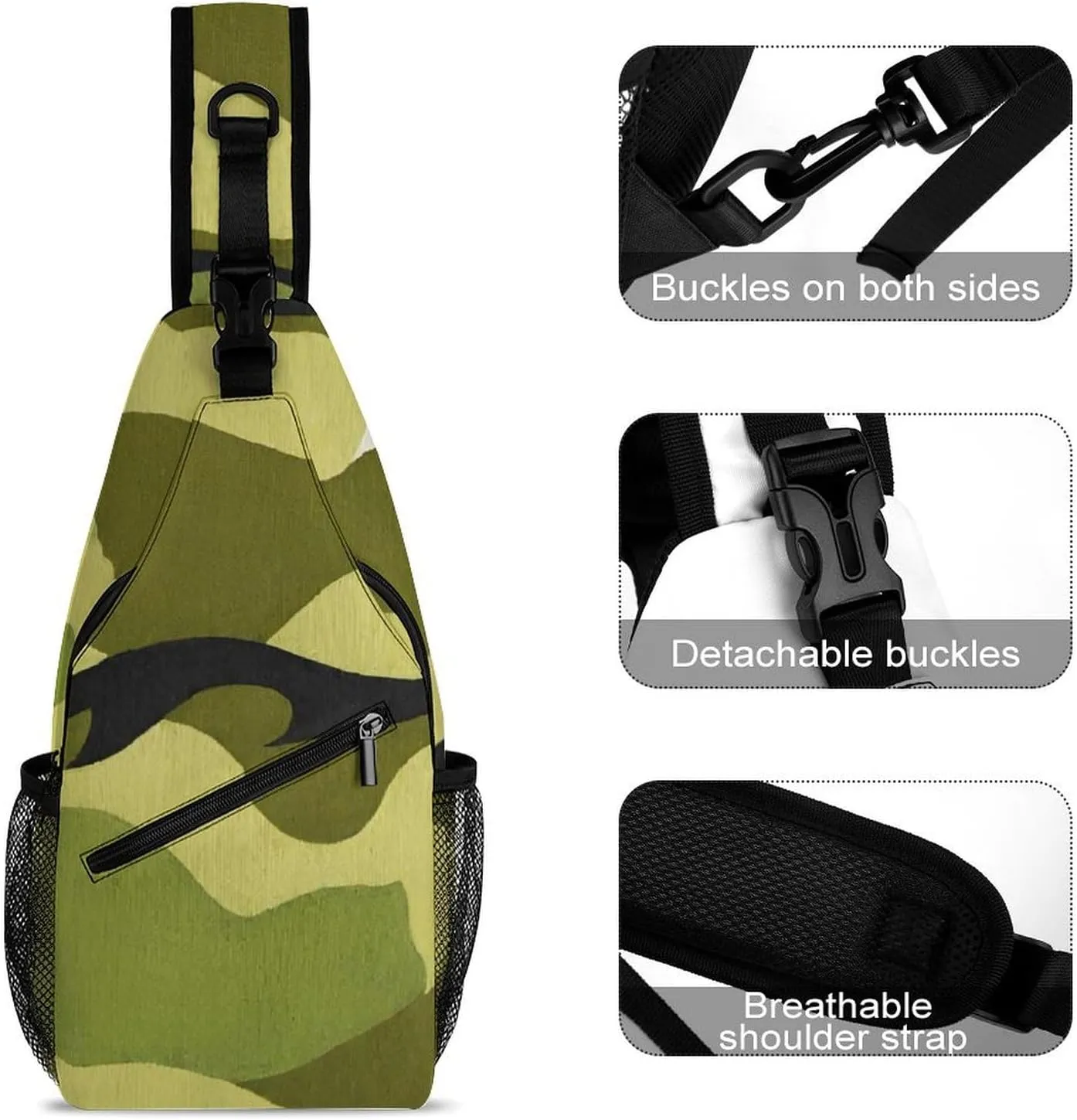 Ultra Lightweight Sling Backpack Chest Day Bag Multipurpose Anti-Theft Rucksack for Cycling Hiking Camping Travel Outdoor, Army Camouflage 3D Print Camera Case Messenger Bag