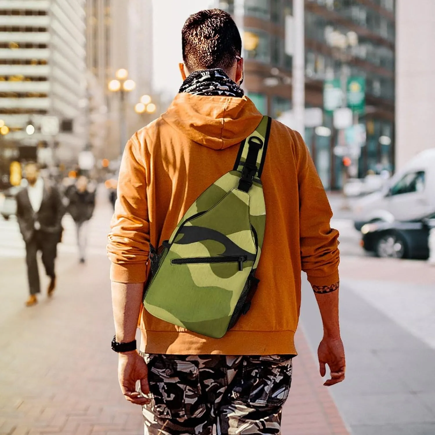 Ultra Lightweight Sling Backpack Chest Day Bag Multipurpose Anti-Theft Rucksack for Cycling Hiking Camping Travel Outdoor, Army Camouflage 3D Print Camera Case Messenger Bag