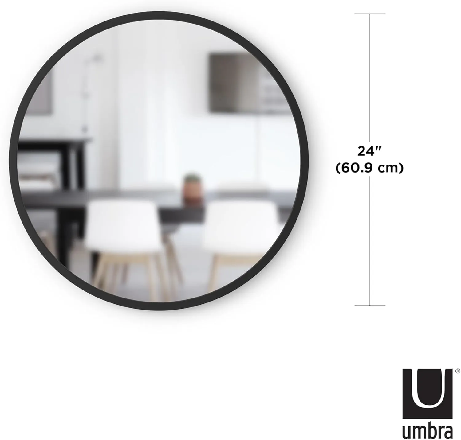 Umbra Hub Round Wall Mirror with Rubber Frame, Modern Style for Bathroom, Entryway, Living Room and More, 24-Inch, Black
