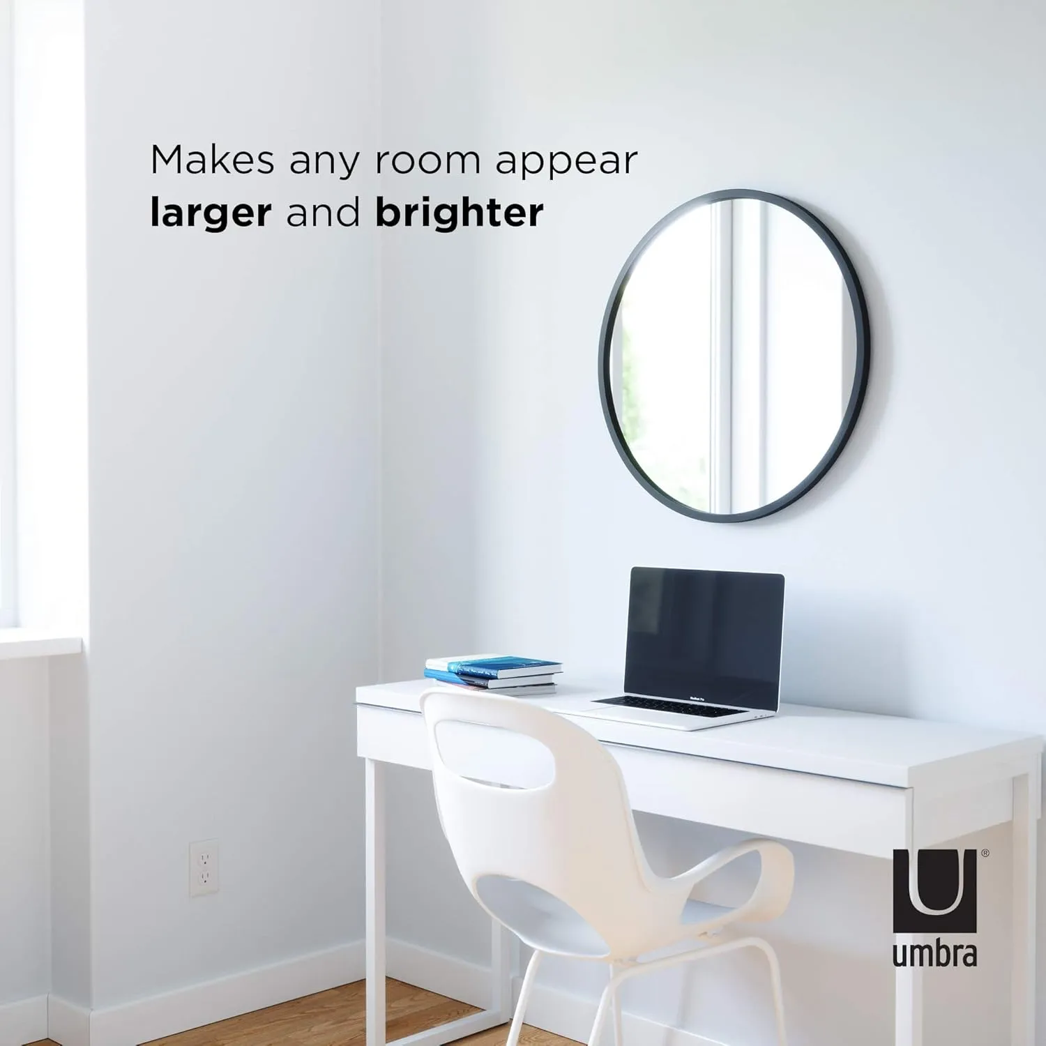 Umbra Hub Round Wall Mirror with Rubber Frame, Modern Style for Bathroom, Entryway, Living Room and More, 24-Inch, Black