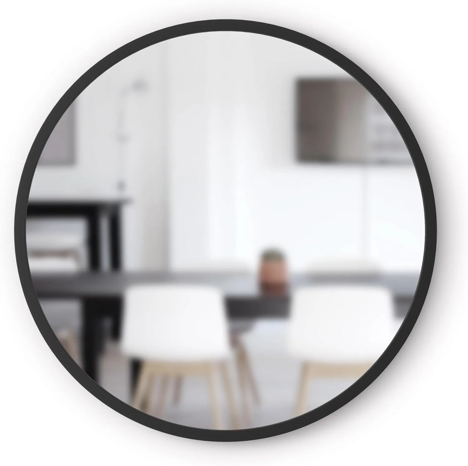 Umbra Hub Round Wall Mirror with Rubber Frame, Modern Style for Bathroom, Entryway, Living Room and More, 24-Inch, Black