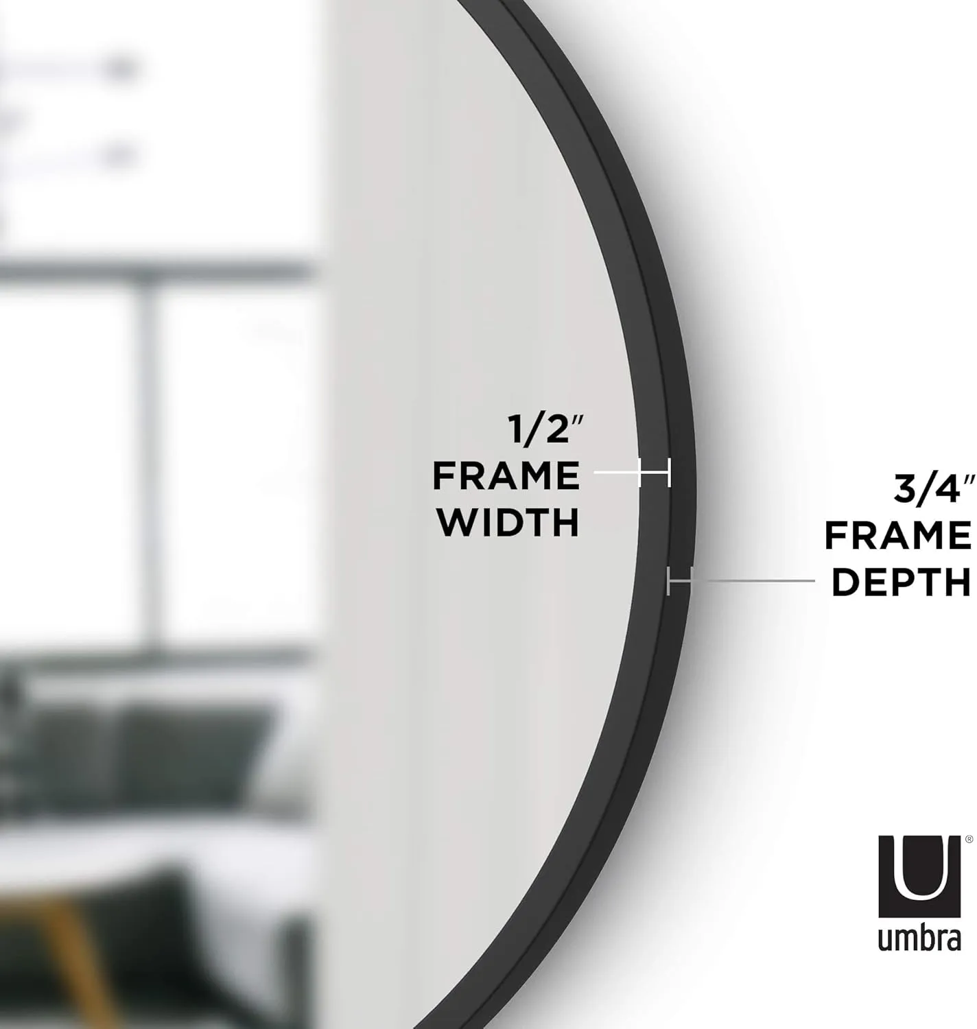 Umbra Hub Round Wall Mirror with Rubber Frame, Modern Style for Bathroom, Entryway, Living Room and More, 24-Inch, Black
