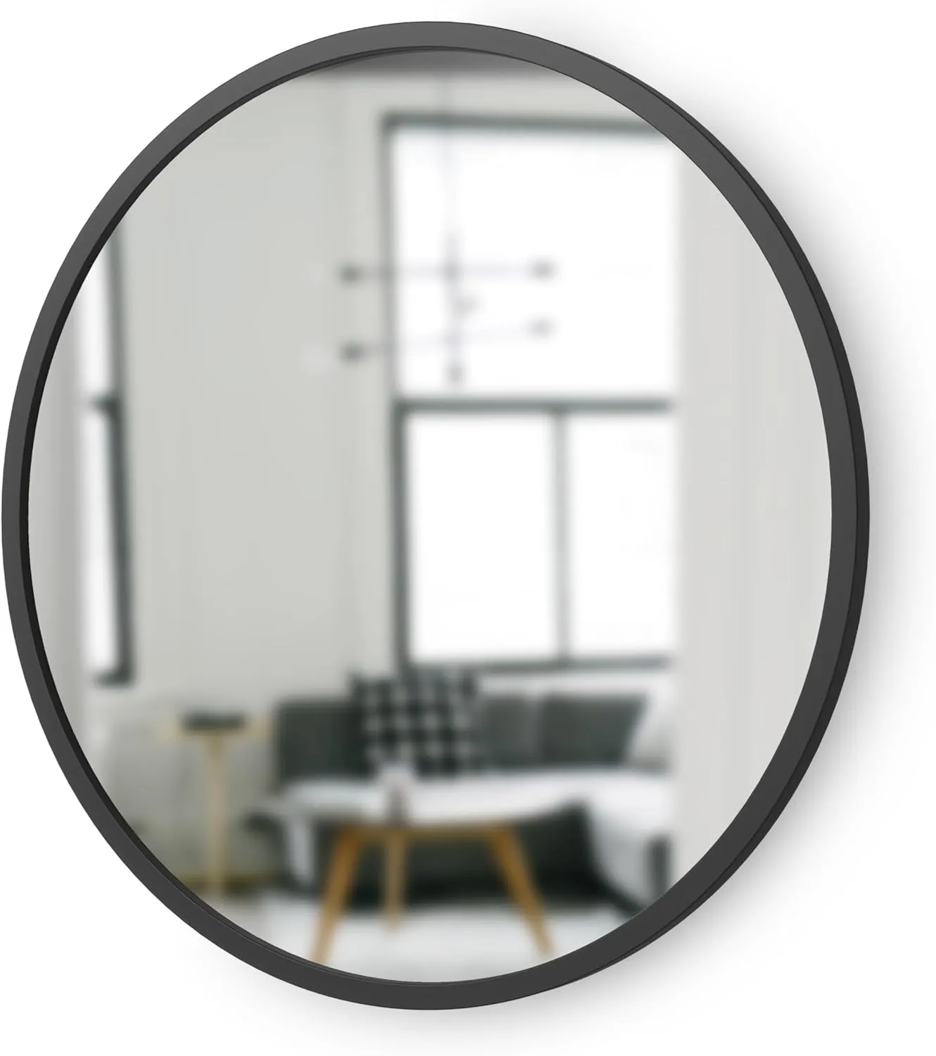 Umbra Hub Round Wall Mirror with Rubber Frame, Modern Style for Bathroom, Entryway, Living Room and More, 24-Inch, Black
