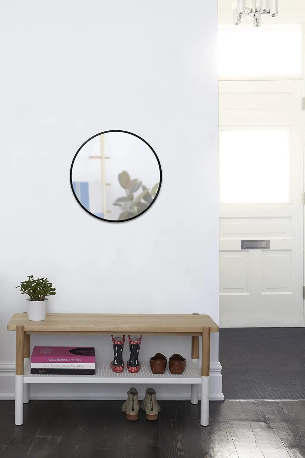 Umbra Hub Round Wall Mirror with Rubber Frame, Modern Style for Bathroom, Entryway, Living Room and More, 24-Inch, Black