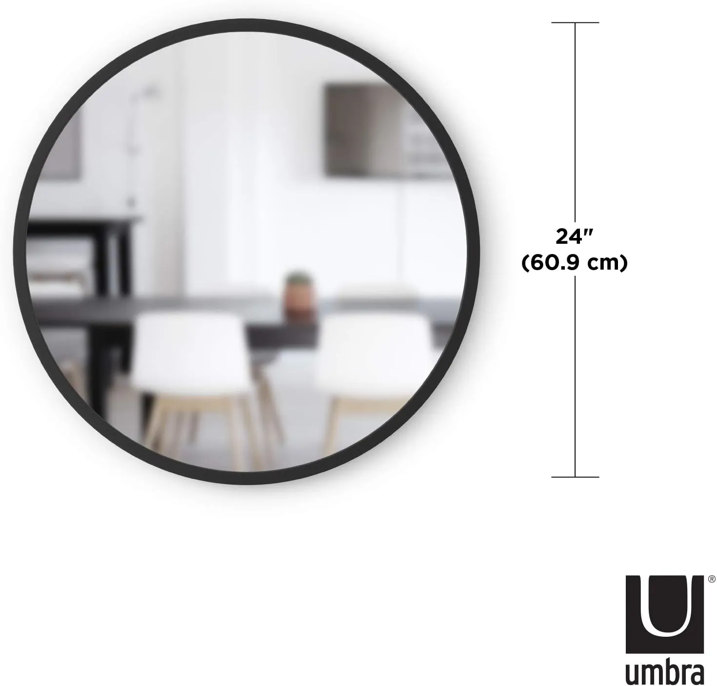 Umbra Hub Round Wall Mirror with Rubber Frame, Modern Style for Bathroom, Entryway, Living Room and More, 24-Inch, Black