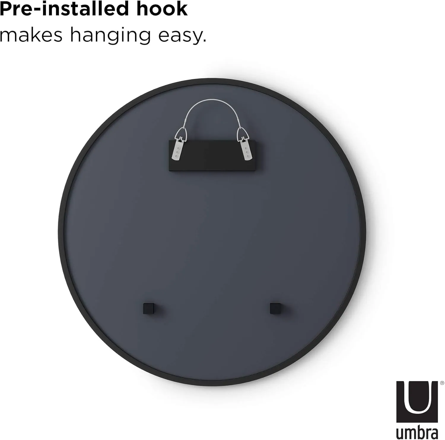 Umbra Hub Round Wall Mirror with Rubber Frame, Modern Style for Bathroom, Entryway, Living Room and More, 24-Inch, Black
