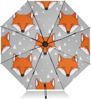 Umbrella, Auto Open Close Folding Umbrellas for Rain Windproof, Compact Size for Backpacks/Handbags - for Travel, Cute Animal Fox Gray