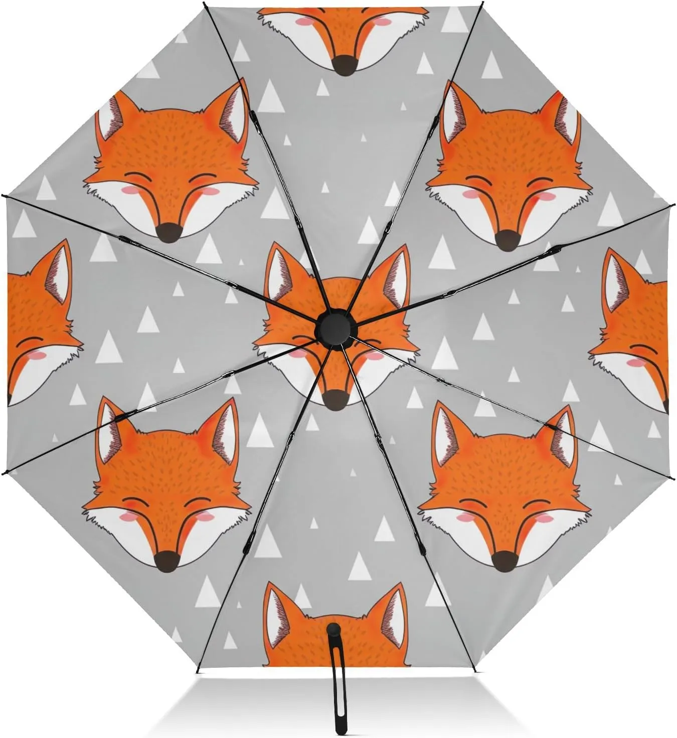 Umbrella, Auto Open Close Folding Umbrellas for Rain Windproof, Compact Size for Backpacks/Handbags - for Travel, Cute Animal Fox Gray