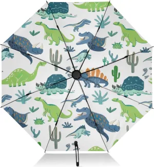 Umbrellas for Rain, Windproof Folding Umbrella, Ideal for Car, Purse, Men and Women, Cute Dinosaurs White