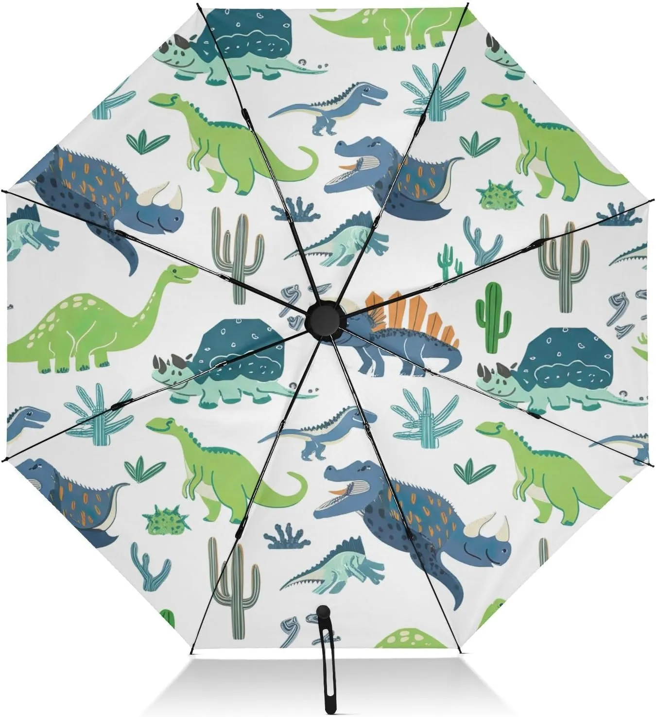 Umbrellas for Rain, Windproof Folding Umbrella, Ideal for Car, Purse, Men and Women, Cute Dinosaurs White