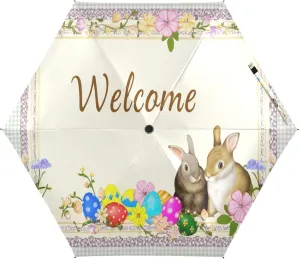 Umbrellas for Sun, Windproof Compact Travel Umbrella, Ideal for Car, Purse, Men and Women, Cute Bunnies Welcome