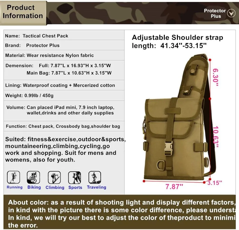UNISTRENGH Tactical Sling Bag Military Daypack Casual Shoulder Bag Crossbody Duty Gear Molle Chest Pack for Hunting Fishing (Jungle-camouflage)