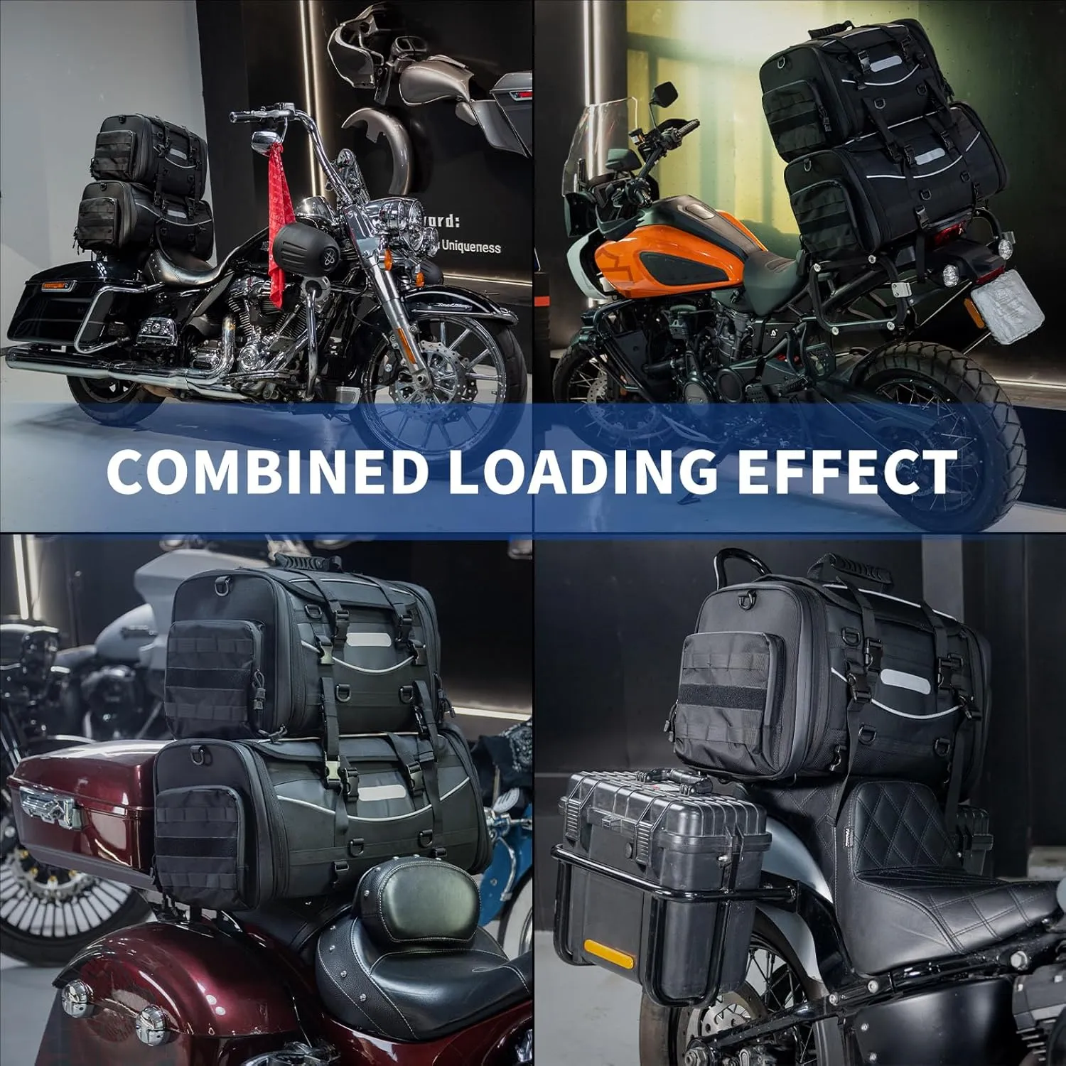 Universal Motorcycle Travel Luggage, Expandable Tail Bag 60-85L (15-22 Gallon), All Weather Rack Bag, Sissy Bar Bags, Helmet Bag, Tour Pack Bag Storage Backpack with 6 Straps, Waterproof cover