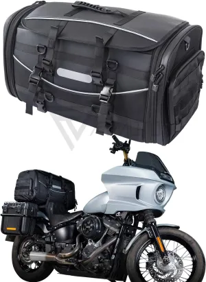 Universal Motorcycle Travel Luggage, Expandable Tail Bag 60-85L (15-22 Gallon), All Weather Rack Bag, Sissy Bar Bags, Helmet Bag, Tour Pack Bag Storage Backpack with 6 Straps, Waterproof cover