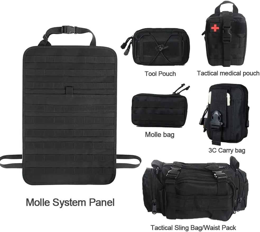 Universal Tactical Seat ​Back Organizer Vehicle Molle Panel Organizer Storage Bag with 5 Detachable Molle Pouch for All Vehicel Such as Jeep,Truck,SUV, Car, Ford,Chevy etc
