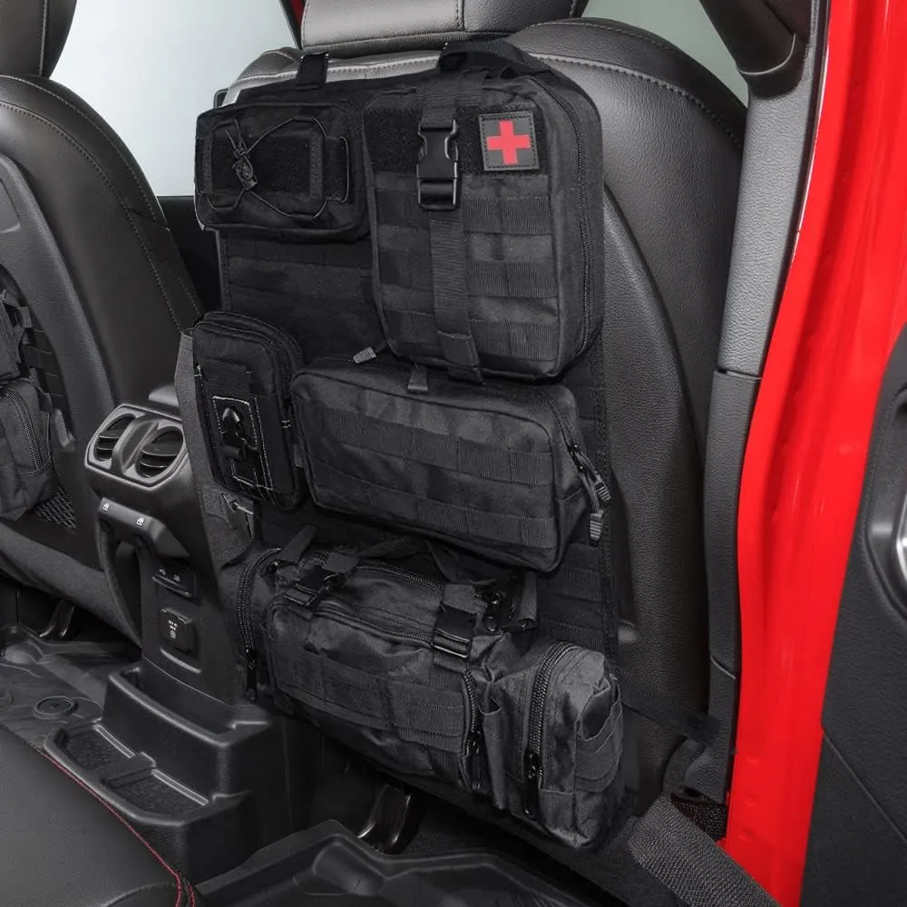Universal Tactical Seat ​Back Organizer Vehicle Molle Panel Organizer Storage Bag with 5 Detachable Molle Pouch for All Vehicel Such as Jeep,Truck,SUV, Car, Ford,Chevy etc