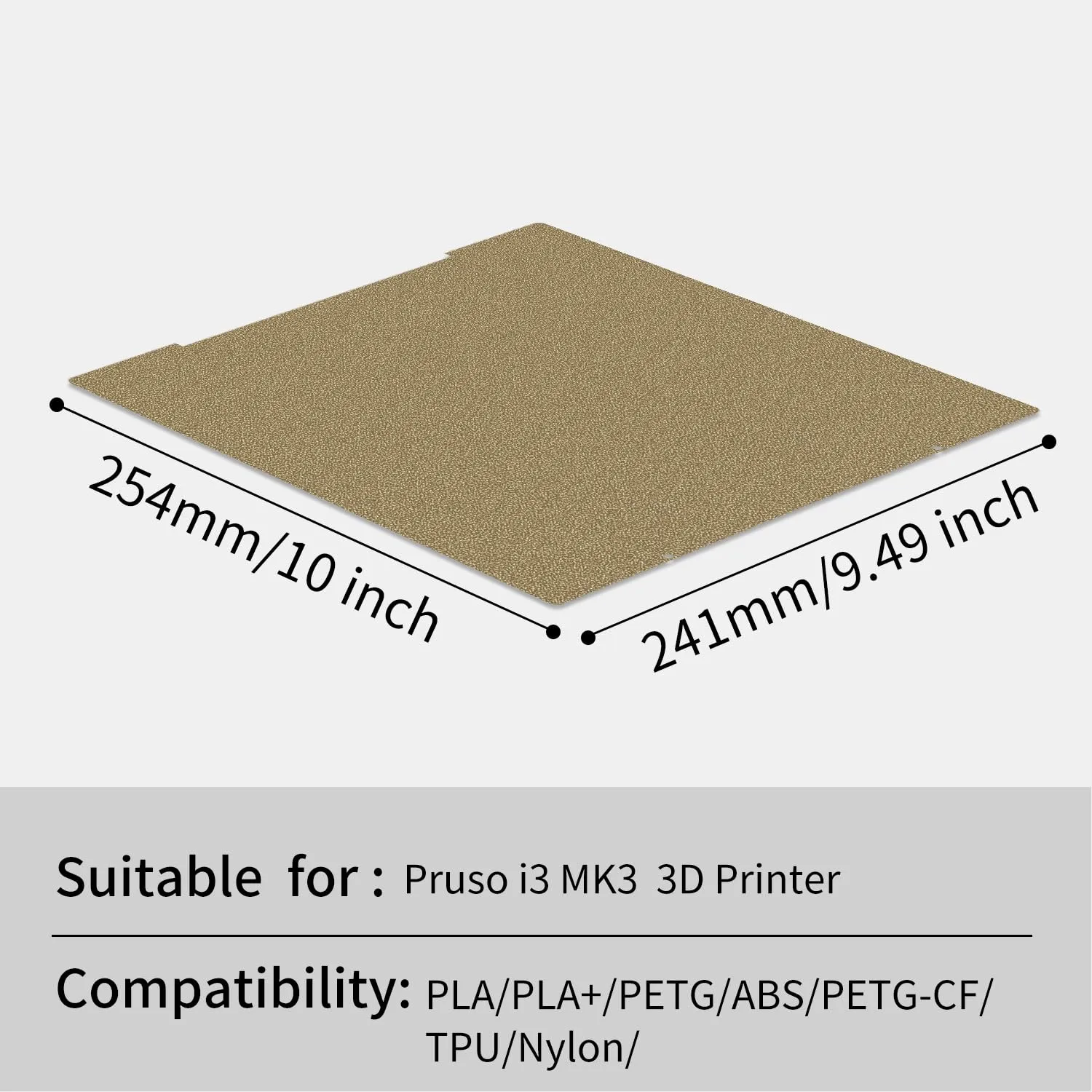 Upgraded Double Sided Textured PEI Sheet for Prusa i3 MK3S MK4, Flexible Spring Steel Build Plate Magnetic Platform 254x241mm for Prusar MK2 MK52 MK3 MK3S MK4 MK3S  MK2.5S 3D Printer.