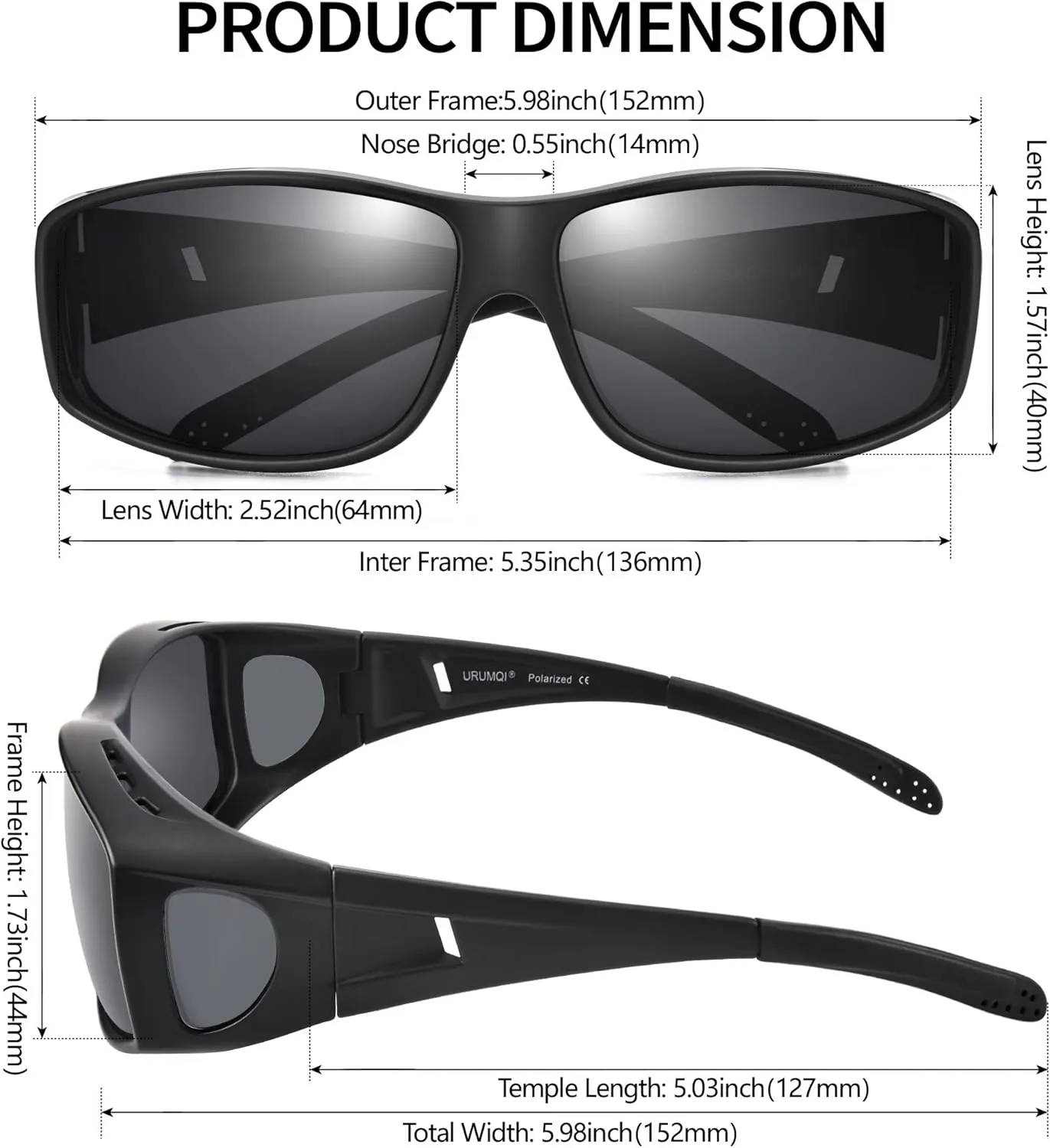 URUMQI Polarized Sunglasses Fit Over Glasses for Men Women, Wrap-around Driving Sunglasses 100% UV Protection