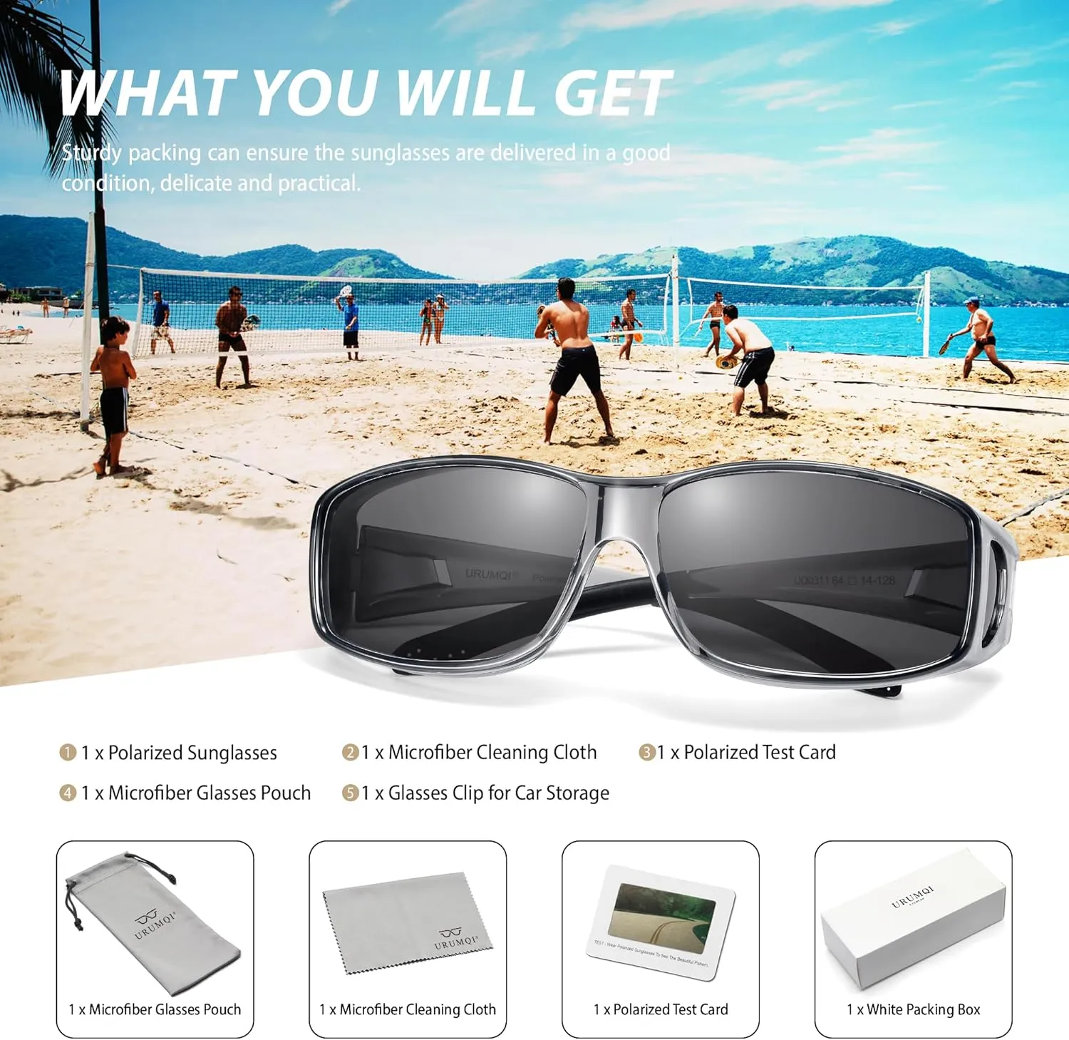 URUMQI Polarized Sunglasses Fit Over Glasses for Men Women, Wrap-around Driving Sunglasses 100% UV Protection