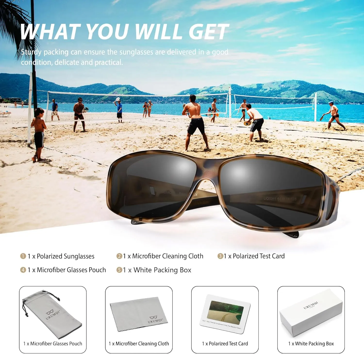 URUMQI Polarized Sunglasses Fit Over Glasses for Men Women, Wrap-around Driving Sunglasses 100% UV Protection