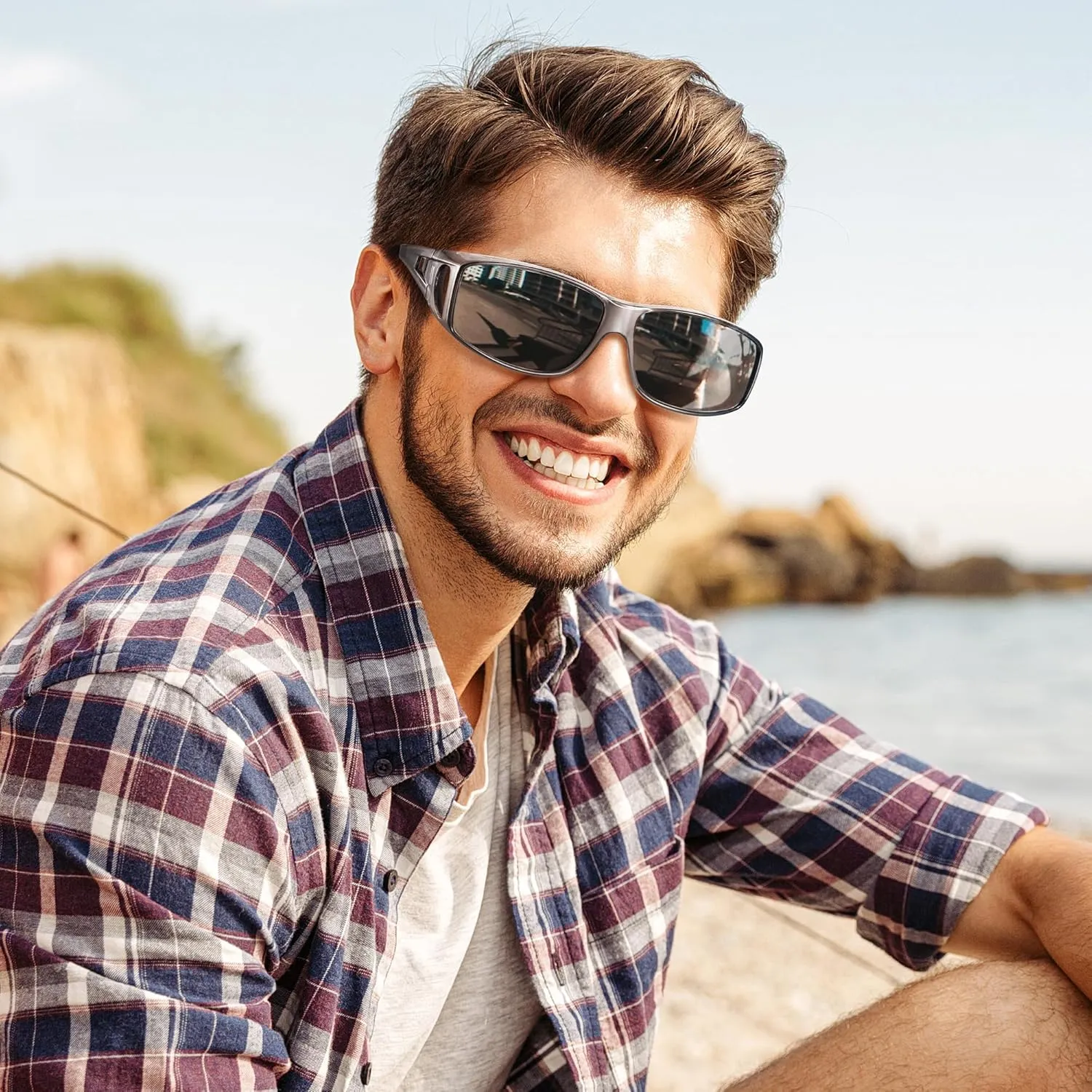 URUMQI Polarized Sunglasses Fit Over Glasses for Men Women, Wrap-around Driving Sunglasses 100% UV Protection