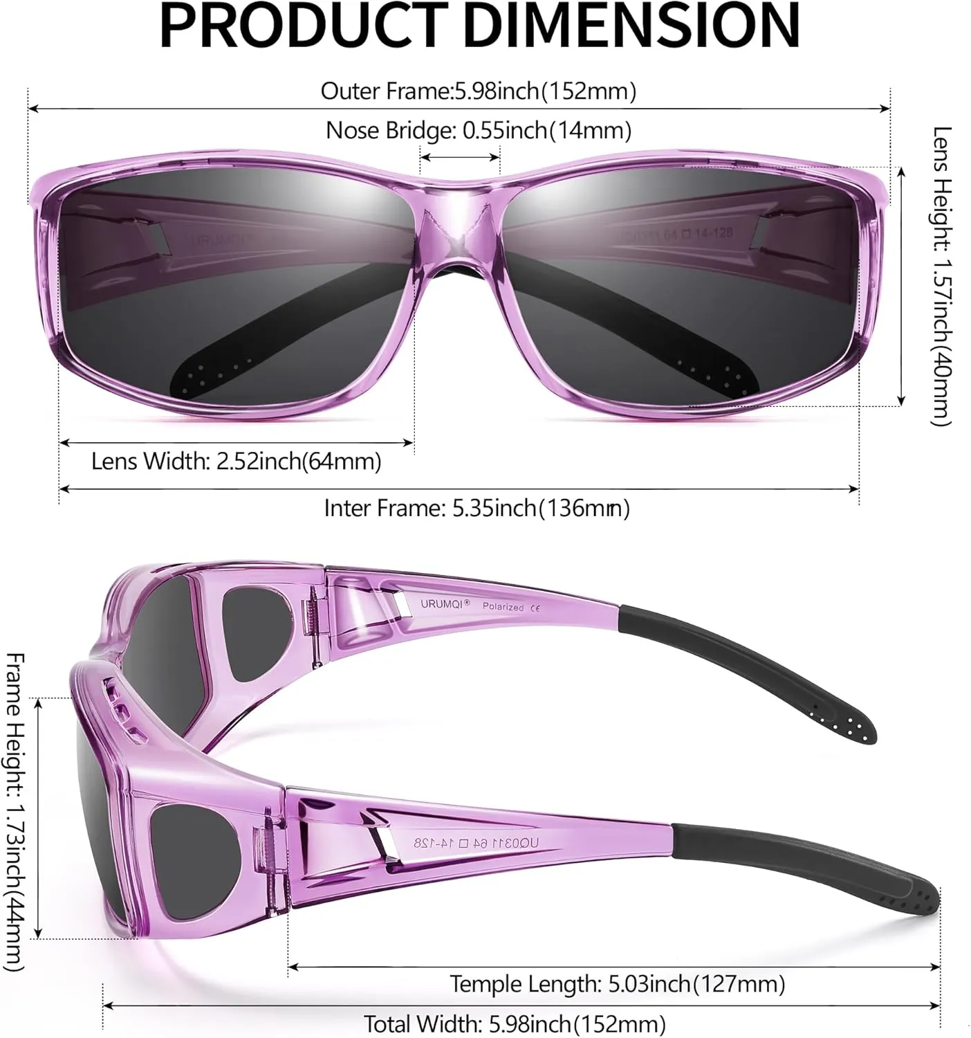 URUMQI Polarized Sunglasses Fit Over Glasses for Men Women, Wrap-around Driving Sunglasses 100% UV Protection